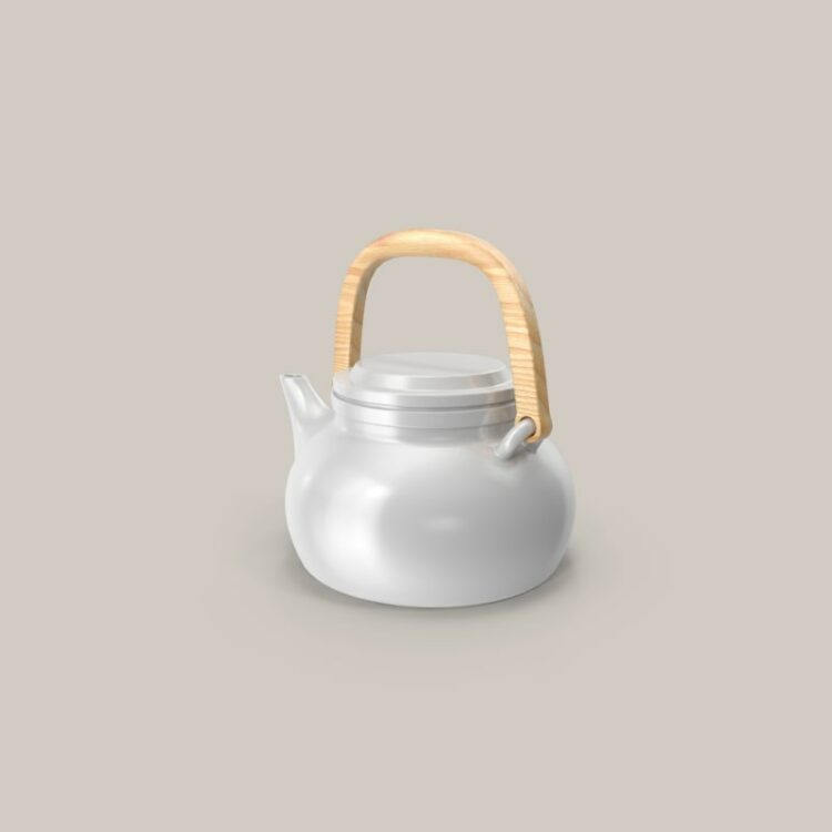 White Ceramic Teapot with Wooden Handle